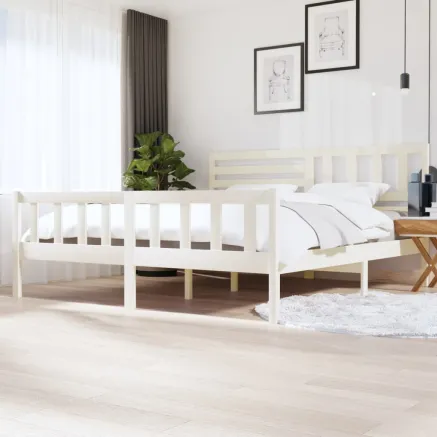 Cadre de lit sans matelas blanc bois massif 200x200 cm