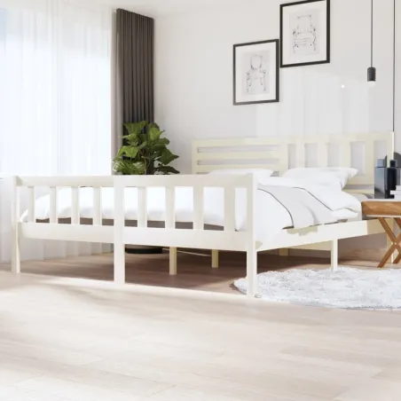 Cadre de lit sans matelas blanc bois massif 200x200 cm