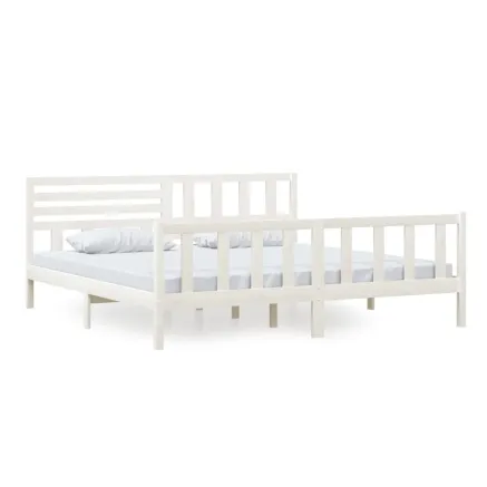Cadre de lit sans matelas blanc bois massif 200x200 cm 2
