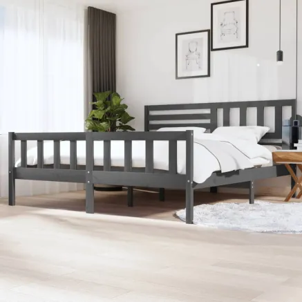 Cadre de lit sans matelas gris bois massif 200x200 cm
