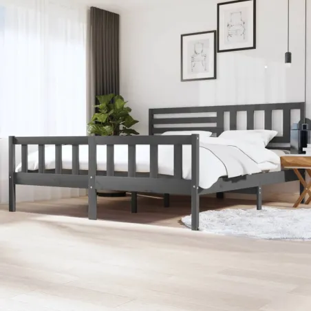 Cadre de lit sans matelas gris bois massif 200x200 cm