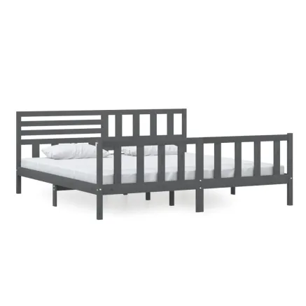 Cadre de lit sans matelas gris bois massif 200x200 cm 2