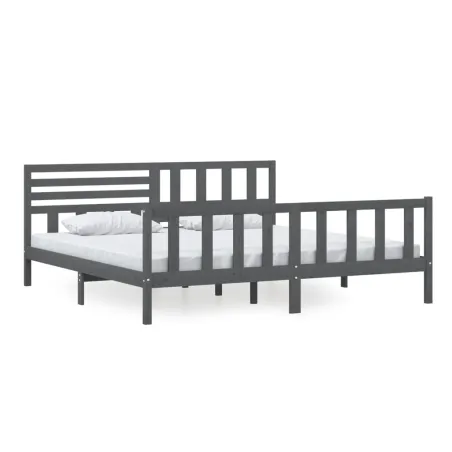 Cadre de lit sans matelas gris bois massif 200x200 cm