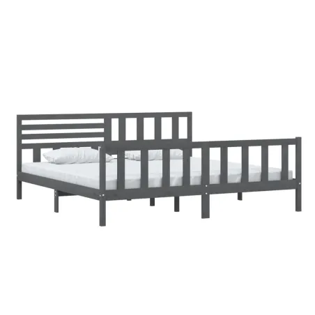 Cadre de lit sans matelas gris bois massif 200x200 cm
