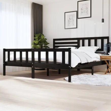 Cadre de lit sans matelas noir bois massif 200x200 cm