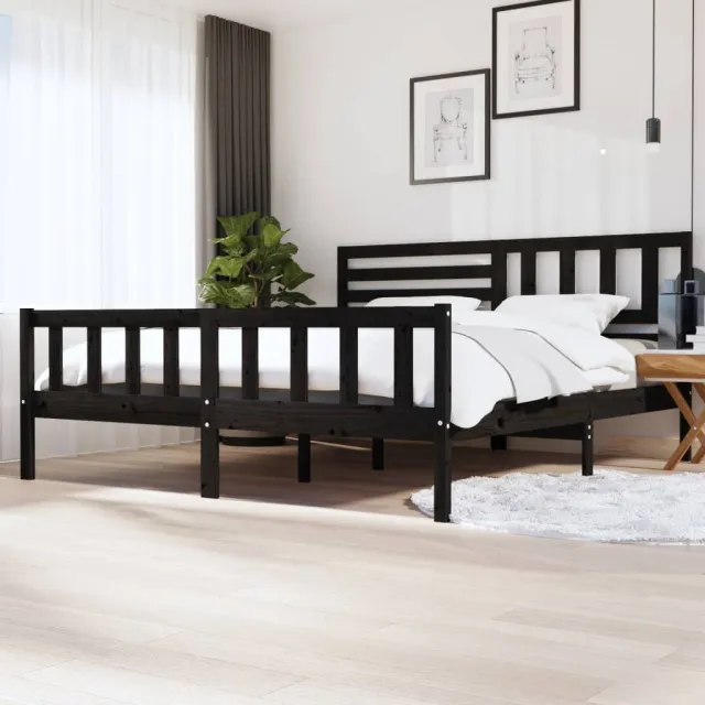 Cadre de lit sans matelas noir bois massif 200x200 cm