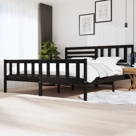 Cadre de lit sans matelas noir bois massif 200x200 cm