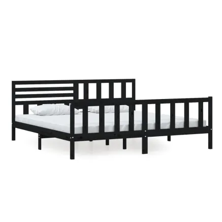 Cadre de lit sans matelas noir bois massif 200x200 cm 2