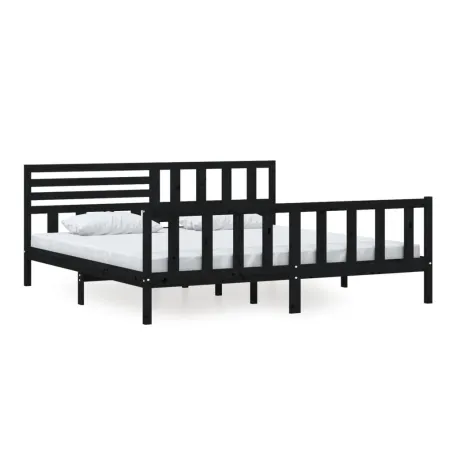 Cadre de lit sans matelas noir bois massif 200x200 cm