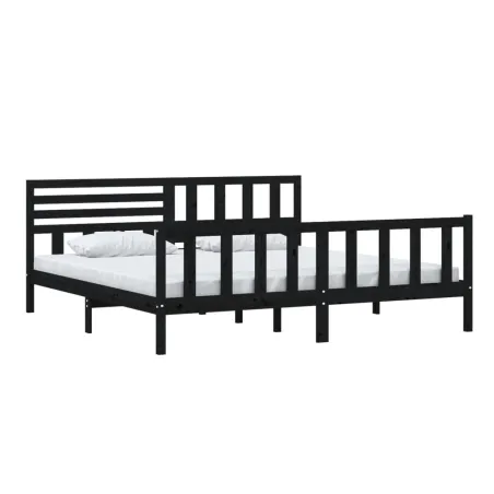 Cadre de lit sans matelas noir bois massif 200x200 cm
