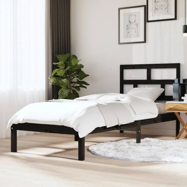 Cadre de lit sans matelas noir bois massif