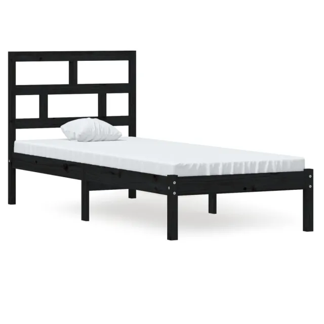 Cadre de lit sans matelas noir bois massif