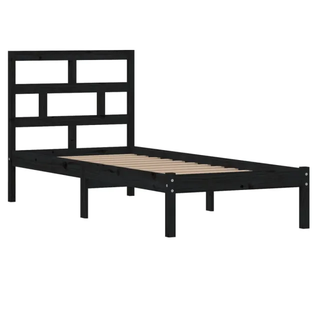 Cadre de lit sans matelas noir bois massif