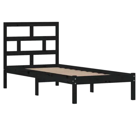 Cadre de lit sans matelas noir bois massif