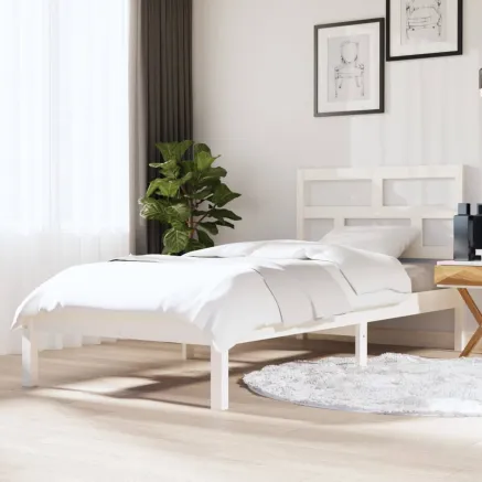 Cadre de lit sans matelas blanc bois massif