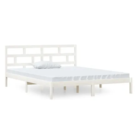 Cadre de lit sans matelas blanc bois massif 2
