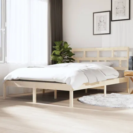 Cadre de lit sans matelas bois massif 140x190 cm