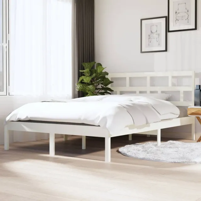 Cadre de lit sans matelas blanc bois massif 140x190 cm