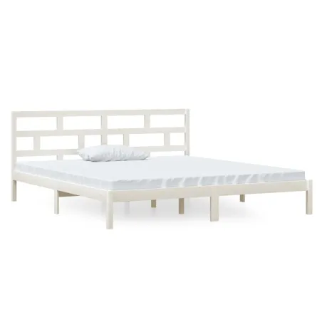 Cadre de lit sans matelas blanc bois massif 140x190 cm