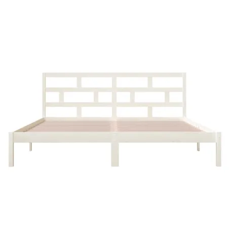 Cadre de lit sans matelas blanc bois massif 140x190 cm