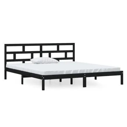 Cadre de lit sans matelas noir bois massif 140x190 cm 2