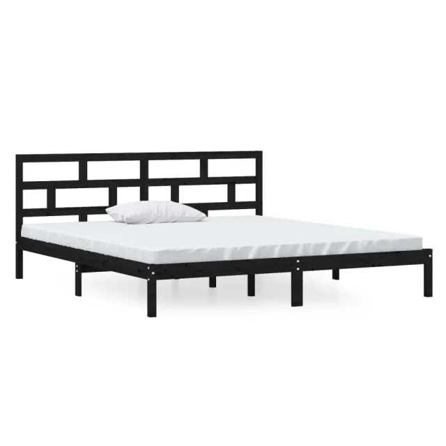 Cadre de lit sans matelas noir bois massif 140x190 cm