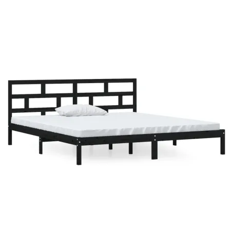 Cadre de lit sans matelas noir bois massif 140x190 cm