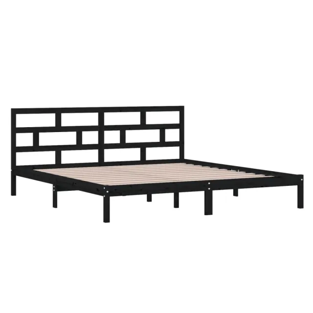 Cadre de lit sans matelas noir bois massif 140x190 cm