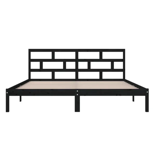Cadre de lit sans matelas noir bois massif 140x190 cm