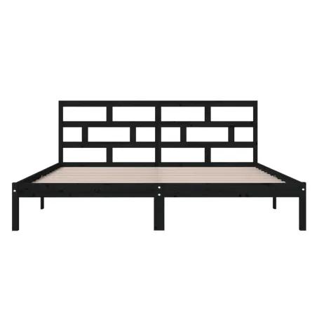 Cadre de lit sans matelas noir bois massif 140x190 cm
