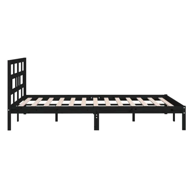 Cadre de lit sans matelas noir bois massif 140x190 cm