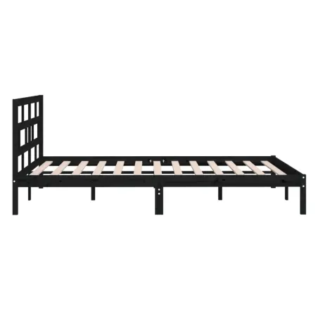 Cadre de lit sans matelas noir bois massif 140x190 cm