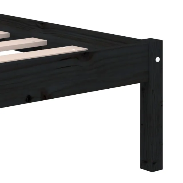 Cadre de lit sans matelas noir bois massif 140x190 cm