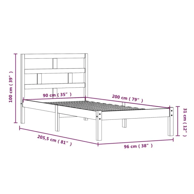 Cadre de lit sans matelas bois massif 90x200 cm