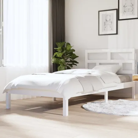 Cadre de lit sans matelas blanc bois massif 90x200 cm