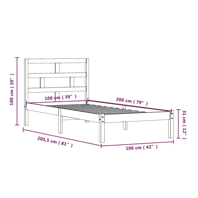 Cadre de lit sans matelas bois massif 100x200 cm