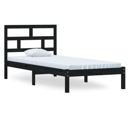 Cadre de lit sans matelas noir bois massif 100x200 cm 2