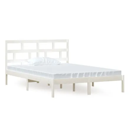 Cadre de lit sans matelas blanc bois massif 140x200 cm 2