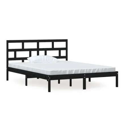 Cadre de lit sans matelas noir bois massif 2