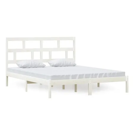 Cadre de lit sans matelas blanc bois massif 160x200 cm