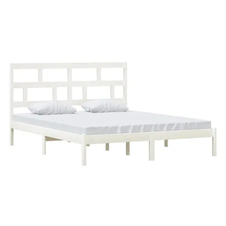 Cadre de lit sans matelas blanc bois massif 160x200 cm