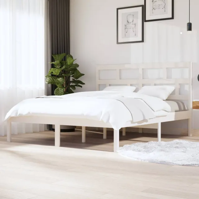 Cadre de lit sans matelas blanc bois massif