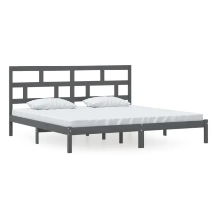 Cadre de lit sans matelas Gris Bois de pin massif 200x200 cm 2