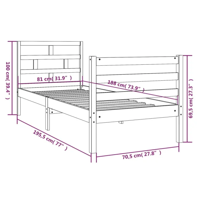 Cadre de lit sans matelas 75x190 cm bois massif