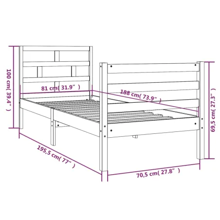 Cadre de lit sans matelas 75x190 cm bois massif