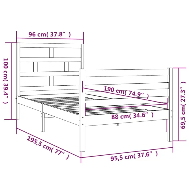 Cadre de lit sans matelas blanc 90x190 cm bois massif