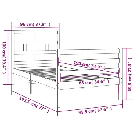 Cadre de lit sans matelas blanc 90x190 cm bois massif