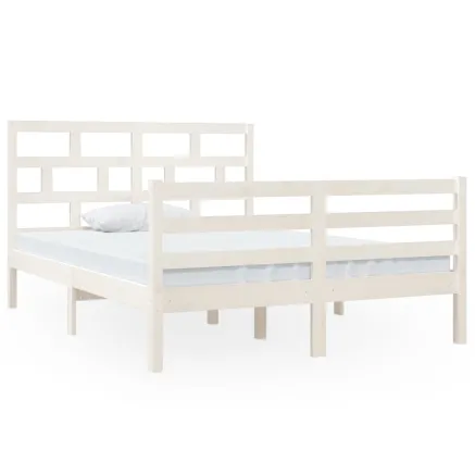 Cadre de lit sans matelas blanc bois massif 2