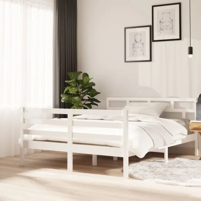 Cadre de lit sans matelas blanc bois massif 140x190 cm