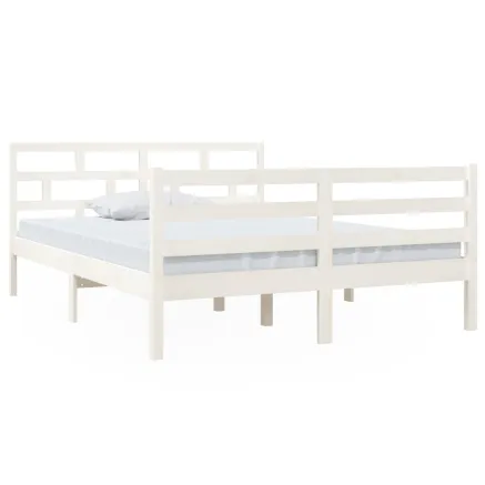 Cadre de lit sans matelas blanc bois massif 140x190 cm 2